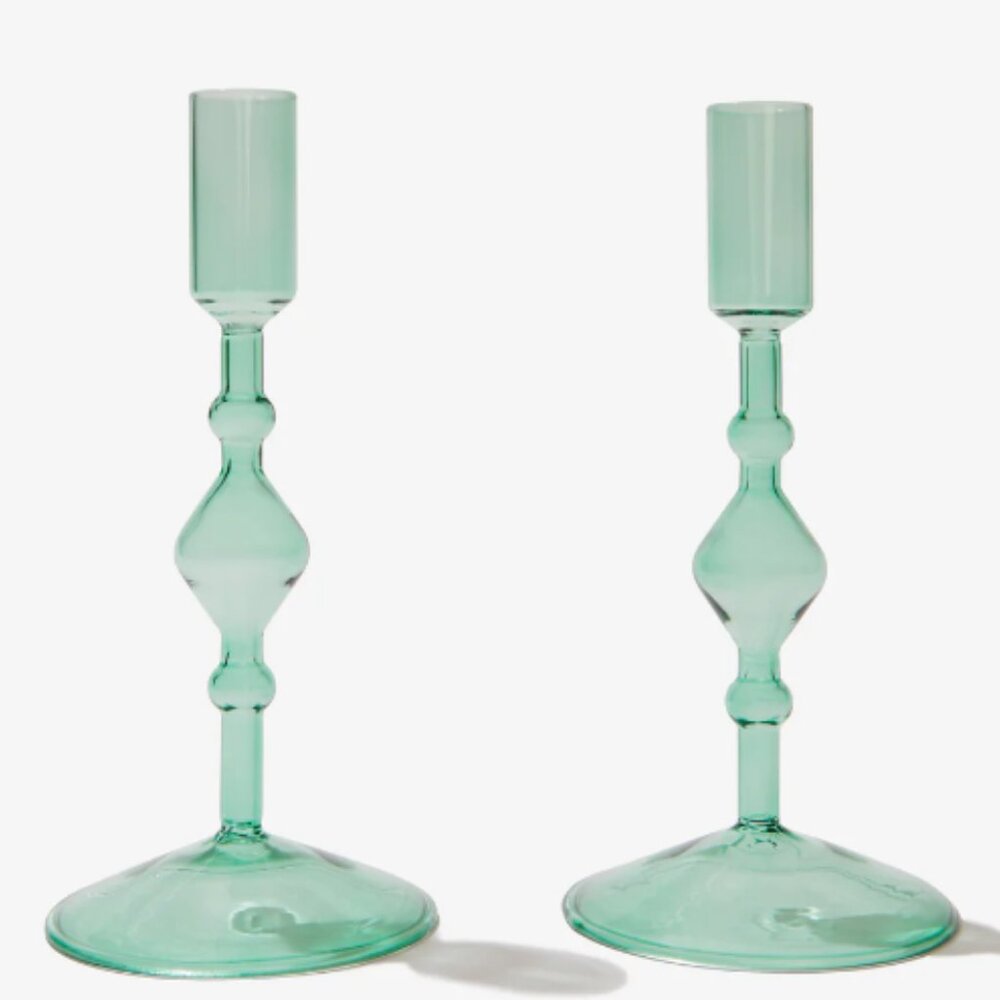 2 Glass Candlestick Holders